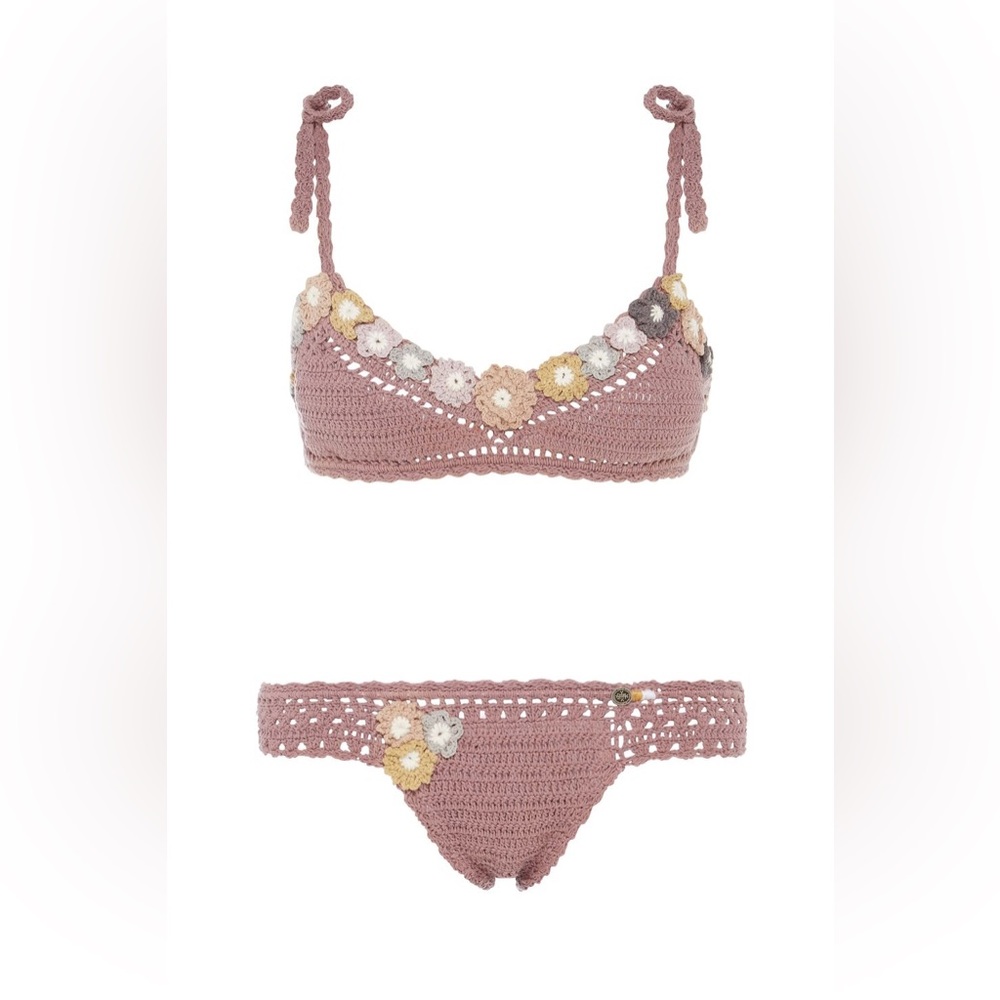 She Made Me Leila Crop Crochet Bikini top and Bottom